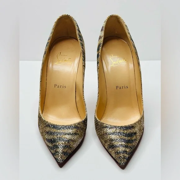 Christian Louboutin Pigalle Follies Glitter Sirene Stiletto Heels Shoes Size 37